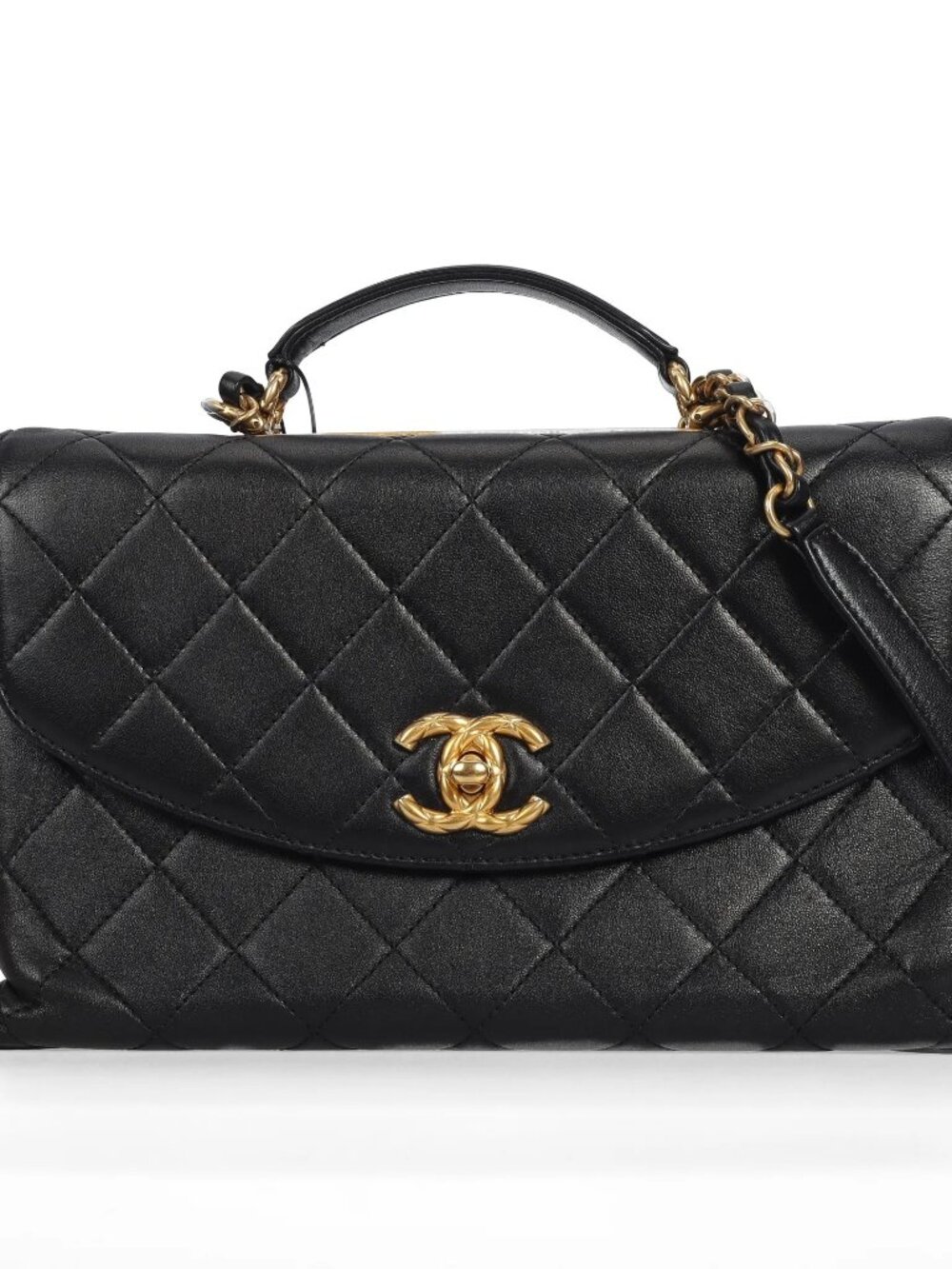 Chanel Small Trendy CC Spirit Black Lambskin Gold Metallic Interior Rare Bar